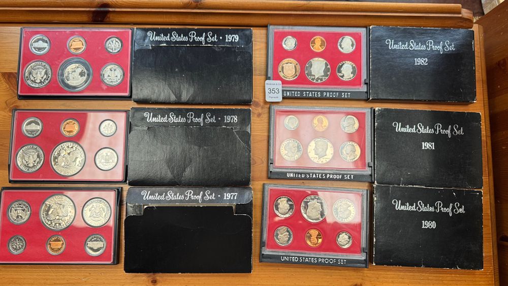 Lot 353: A Set of Six 1977-1982 US Mint Annual Proof Coin Sets in Presentation Cases