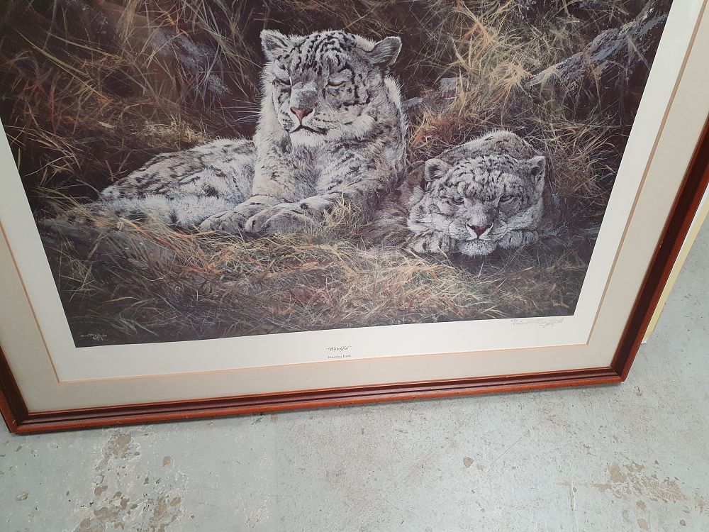 Lot 382: A Dorothea Hyde Limited Edition Offset Lithograph Titled Watchful Featuring Snow Leopards
