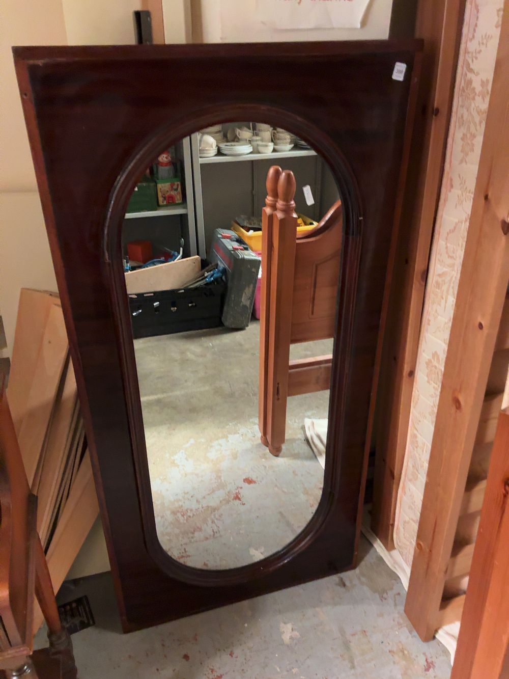 Lot 398: A Victorian Style Mahogany or Dark Stained Wood Framed Wall Mirror with Arched Aperture