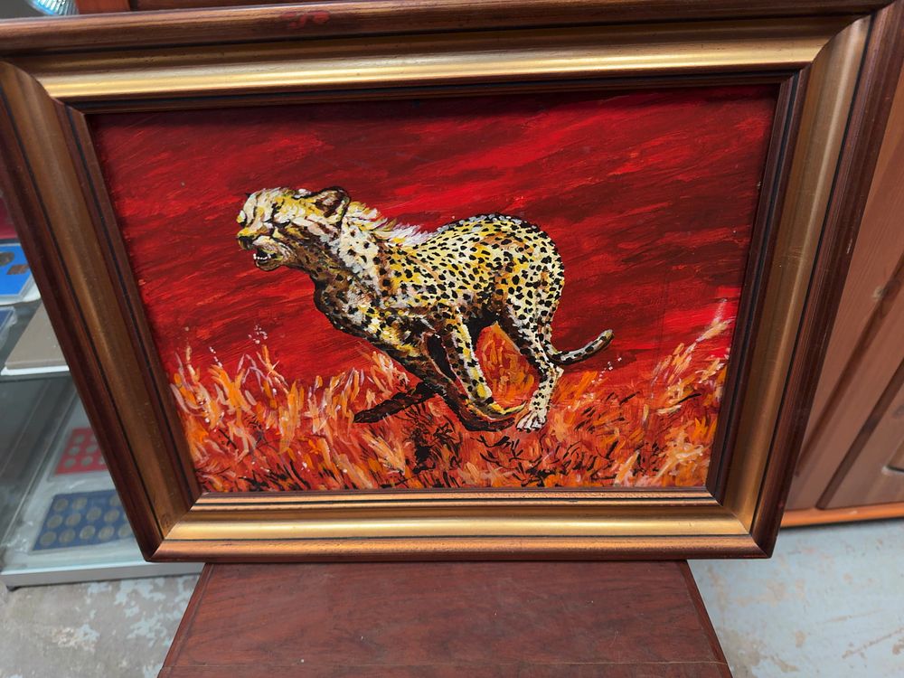 Lot 420: A Contemporary Expressive Style Painting of a Running Cheetah