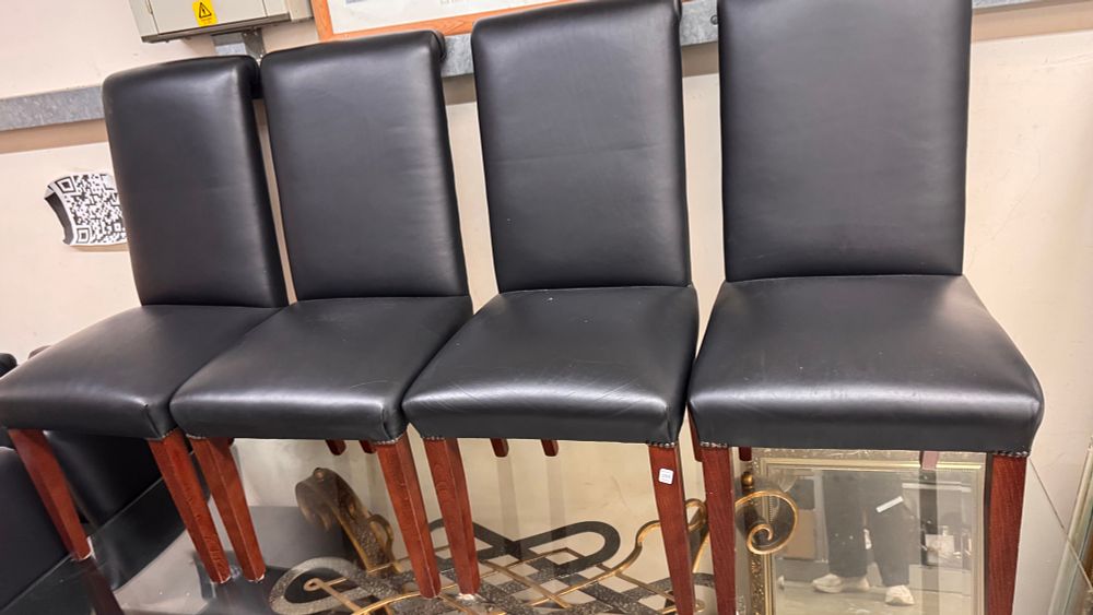 Lot 1: A Set of Eight Contemporary High Back Faux Leather Dining Side Chairs