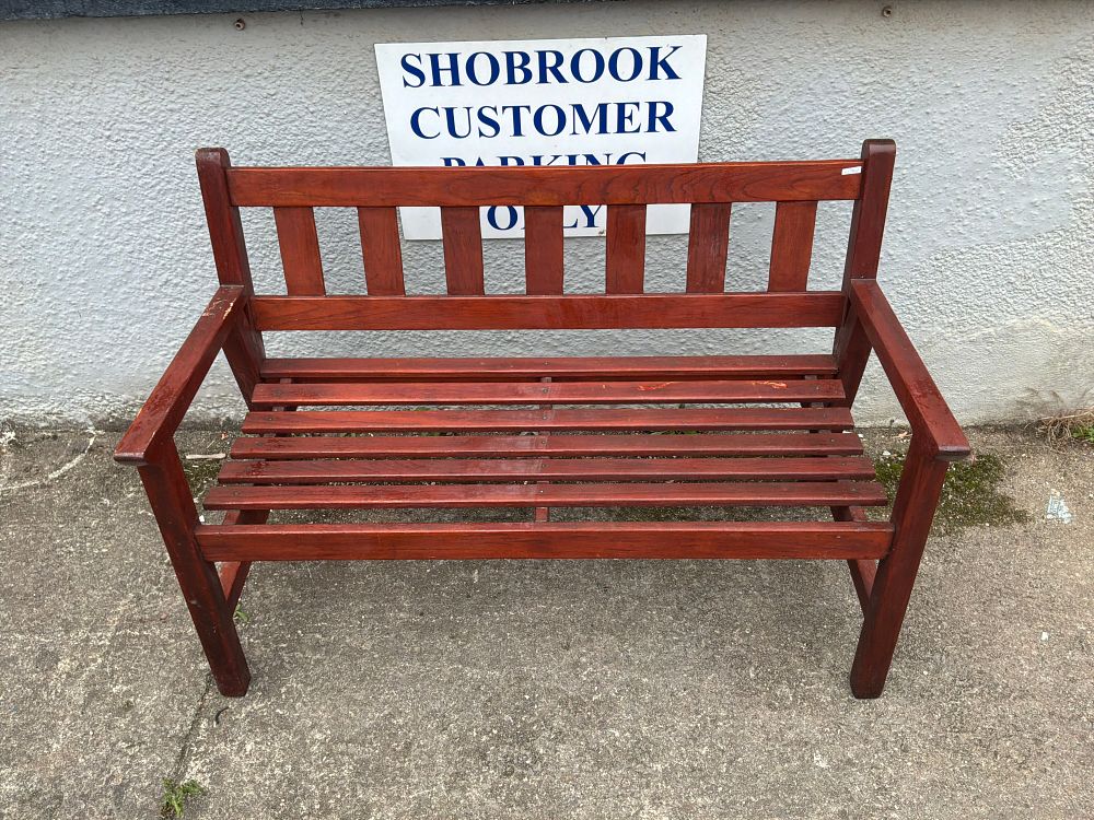 Lot 3: A Traditional Hardwood Slat Back Garden Two Seater Bench