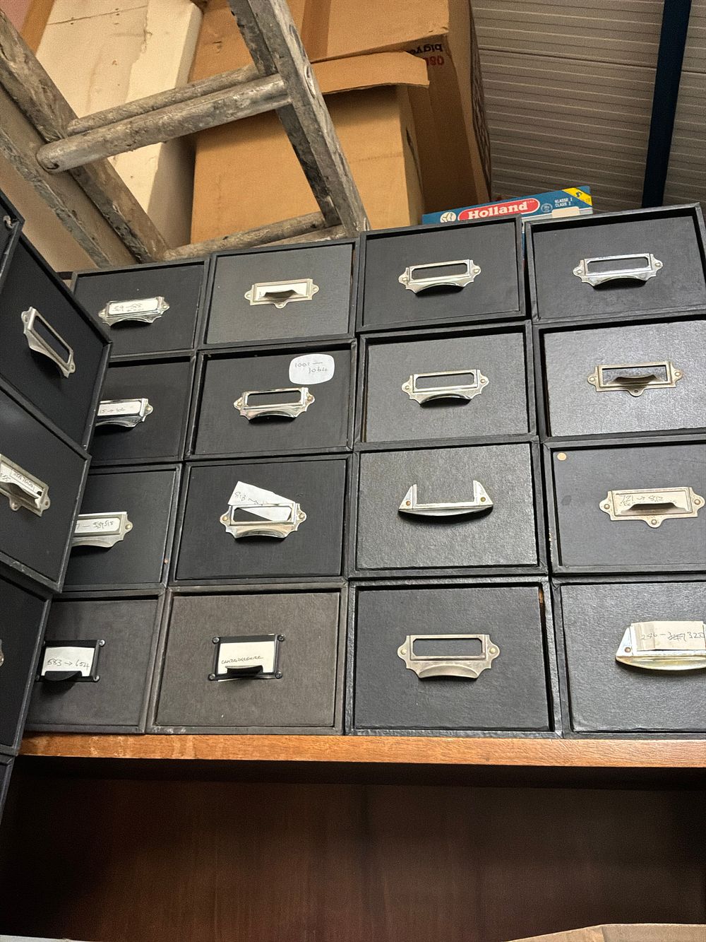 Lot 11: A Collection of Vintage Style Industrial Storage Drawers with Metal Pull Handles