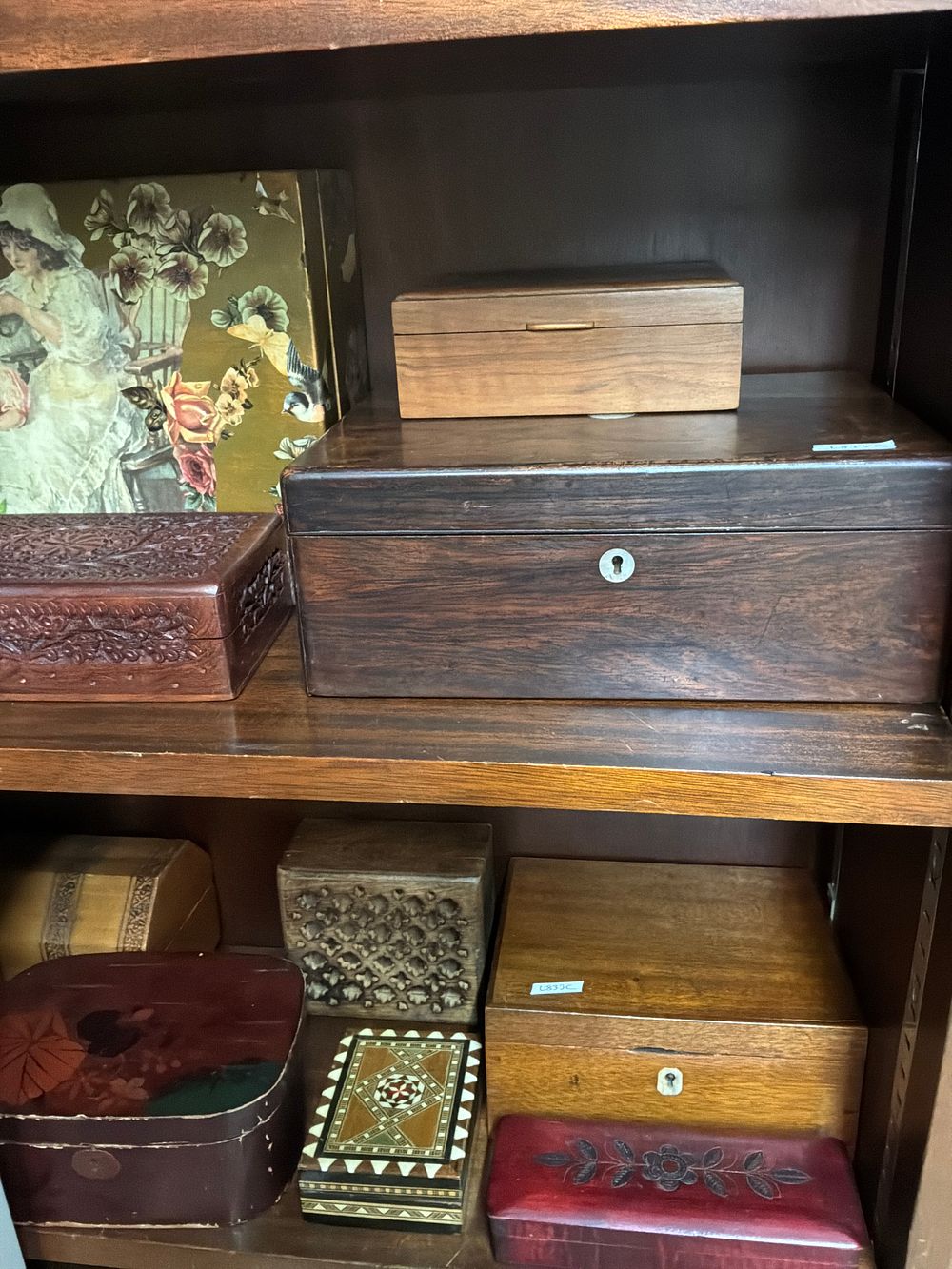 Lot 18: A Collection of Empty Decorative and Utility Boxes in Various Styles and Materials