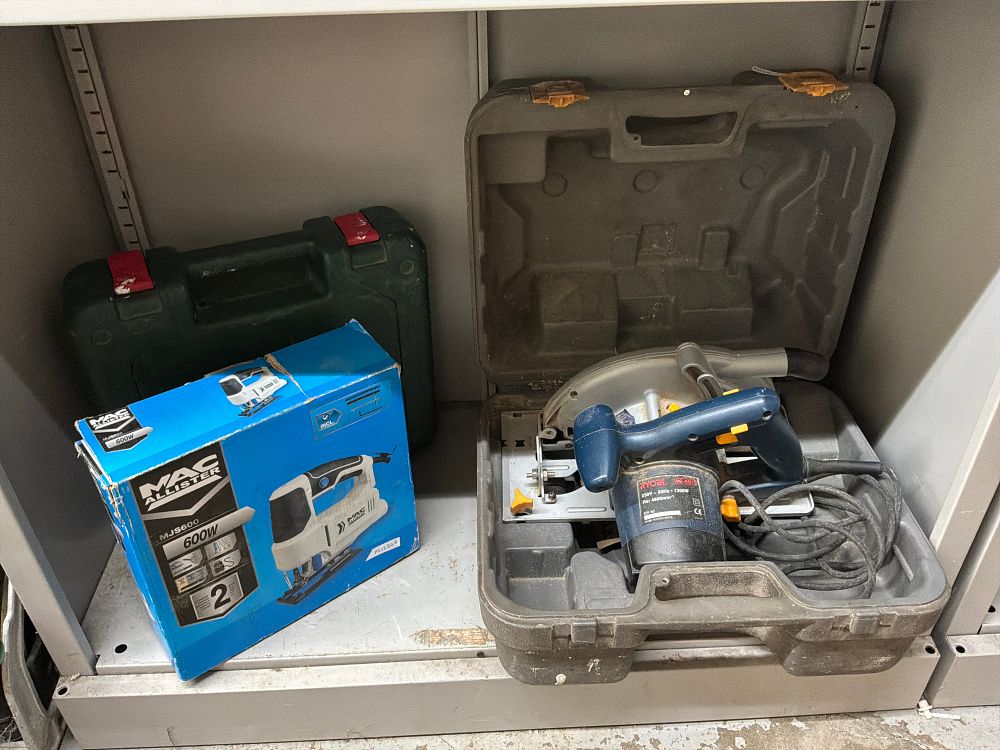 Lot 29: A Collection of Corded and Cordless Power Tools Including Bosch and Ryobi Examples in Cases