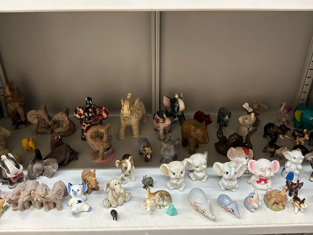 Lot 40: A Collection of Elephant Figurines in Various Styles and Materials