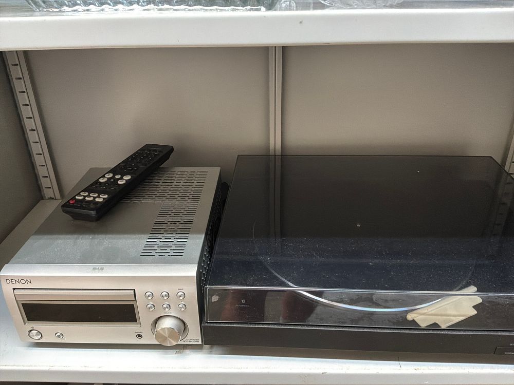 Lot 45: A Collection of Audio Equipment Including Denon and Sony Electronics and a Pair of Wharfedale Speakers