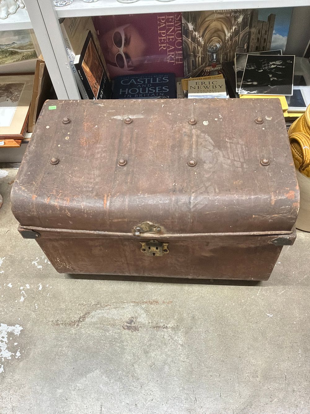 Lot 49: A Vintage Dome Top Metal Clad Empty Steamer Trunk