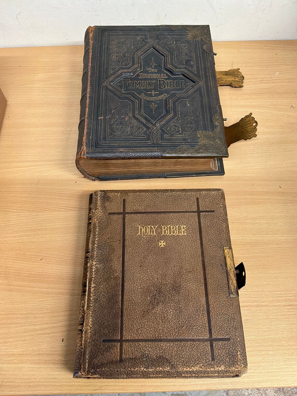 Lot 65: A Pair of Victorian Leather Bound Bibles Including an Illustrated National Family Bible