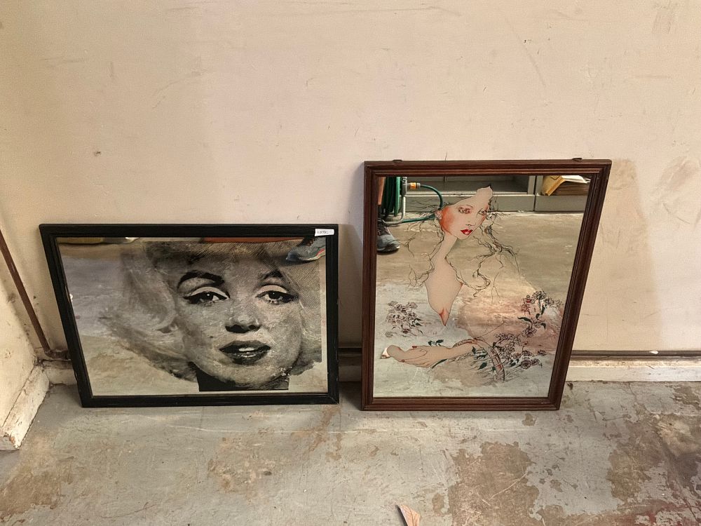 Lot 83: Two Vintage Screen Printed Rectangular Wall Mirrors