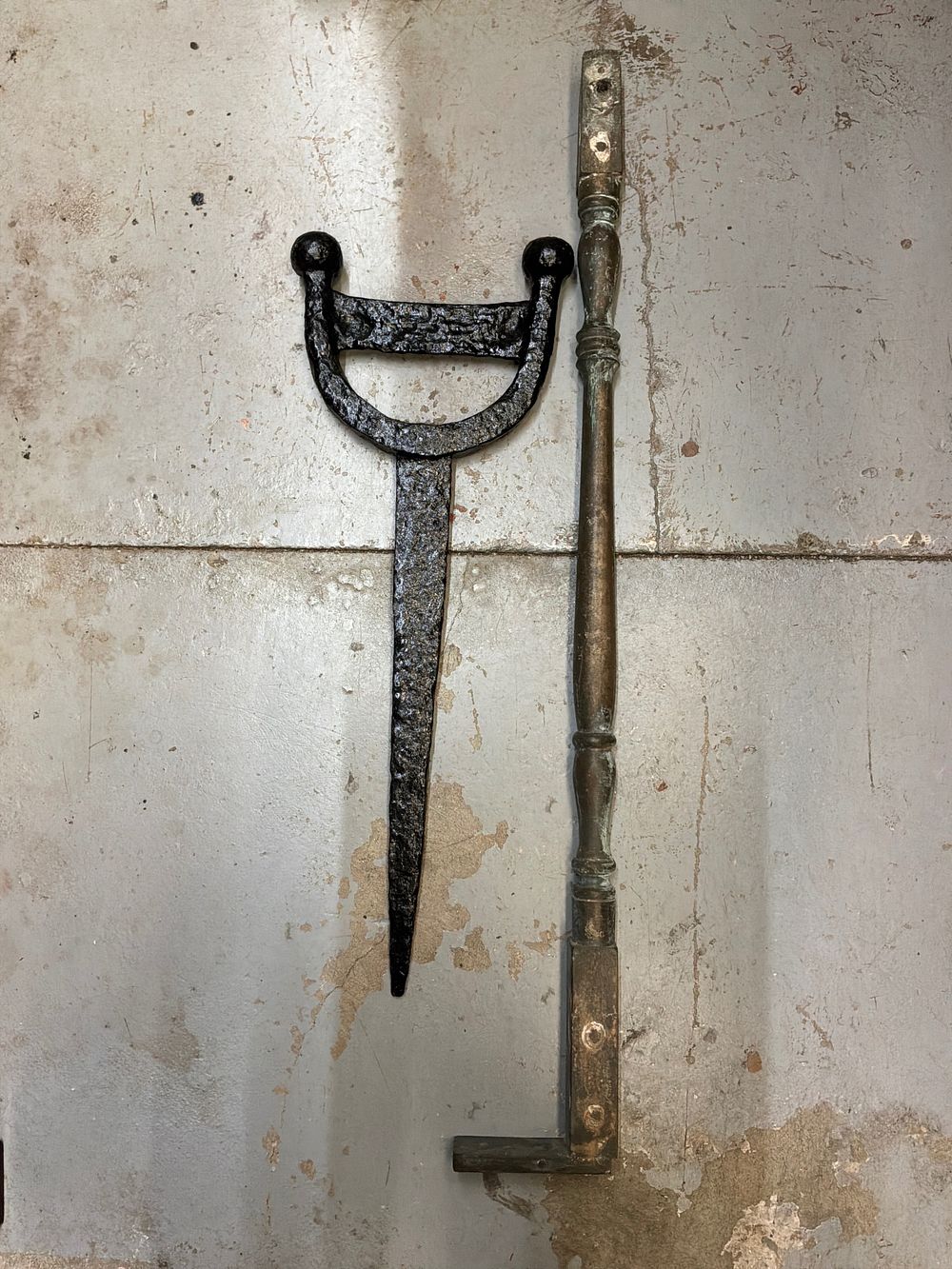 Lot 195: Two Antique Metal Architectural or Maritime Components Including A Wrought Iron Yoke