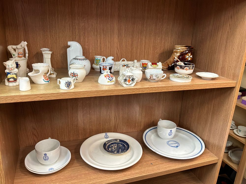 Lot 229: A Collection of British Crested Ware and Institutional Tableware Including Burgess and Leigh Examples
