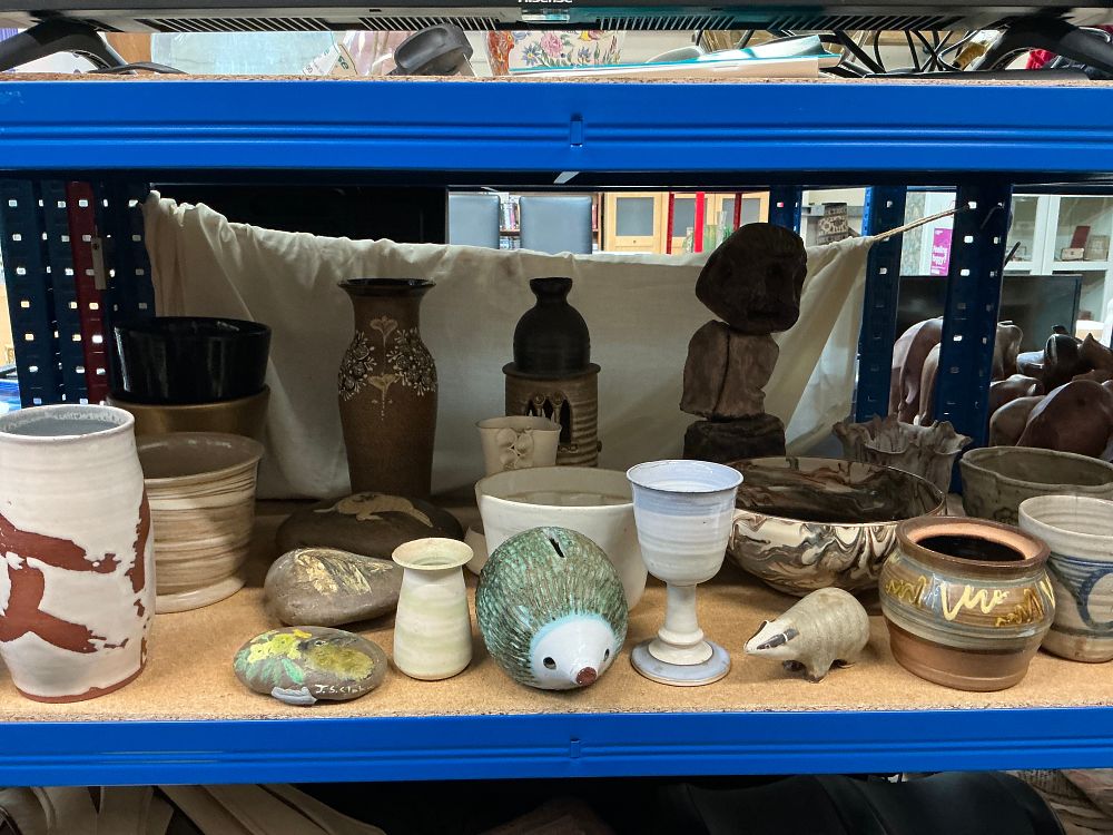 Lot 247: A Collection of Studio Pottery and Hand Painted Stones Including an Example Signed J. S. Cliff