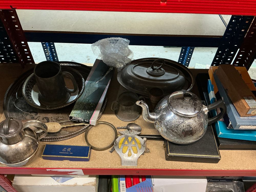 Lot 254: A Collection of Metalware and Cutlery including a Vintage AA Bumper Badge