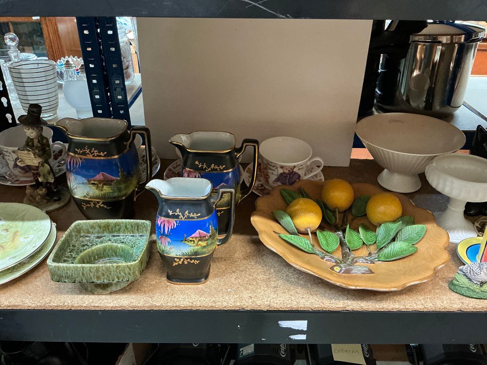 Lot 258: A Collection of Decorative Ceramics and Glassware Including Lusterware and Majolica Style Examples