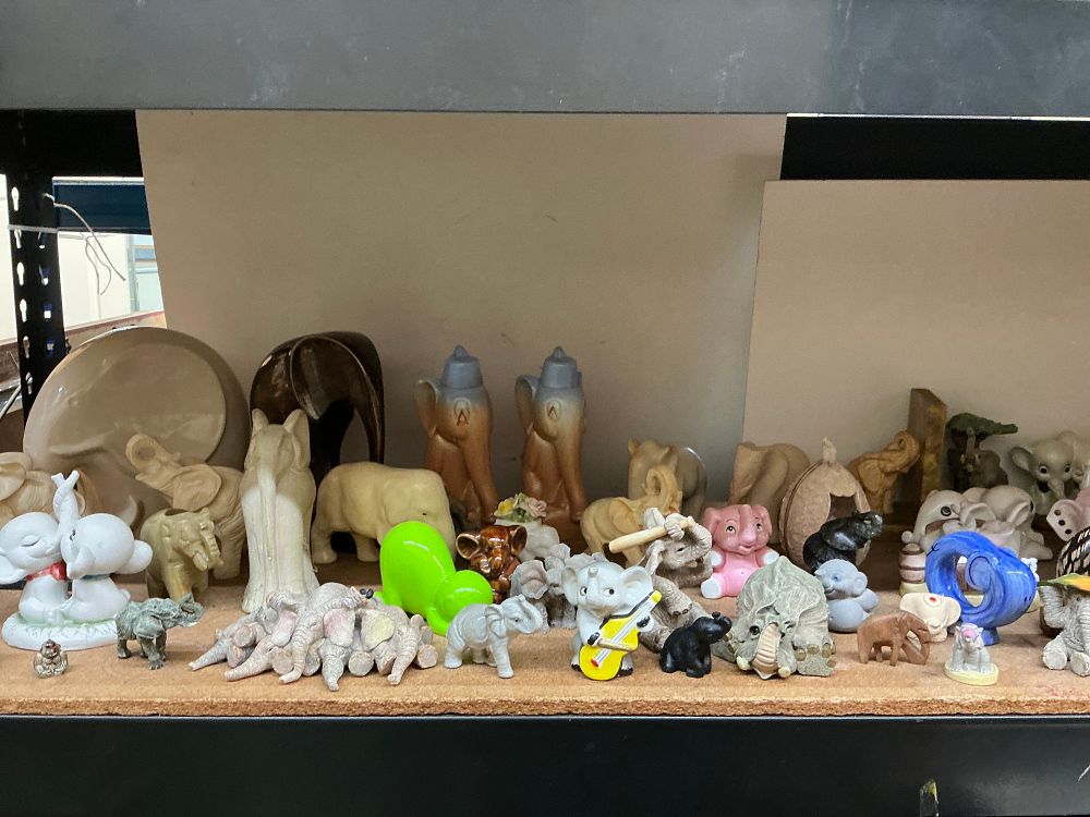 Lot 267: A Collection of Elephant Figurines in Various Styles and Materials
