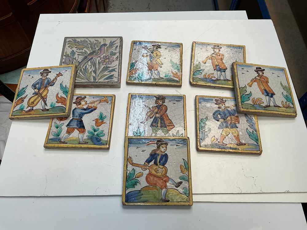 Lot 286: A Collection of Quimper style and French style Faience Tableware and Figurative Tiles