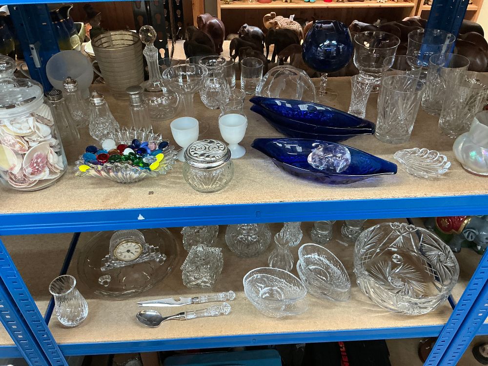 Lot 287: A Collection of Cut Crystal and Coloured Glassware including an Old World Quartz Clock