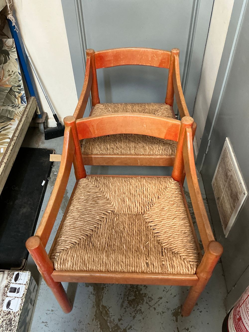 Lot 312: A Pair of Two Rush Seated Stained Wood Side Chairs