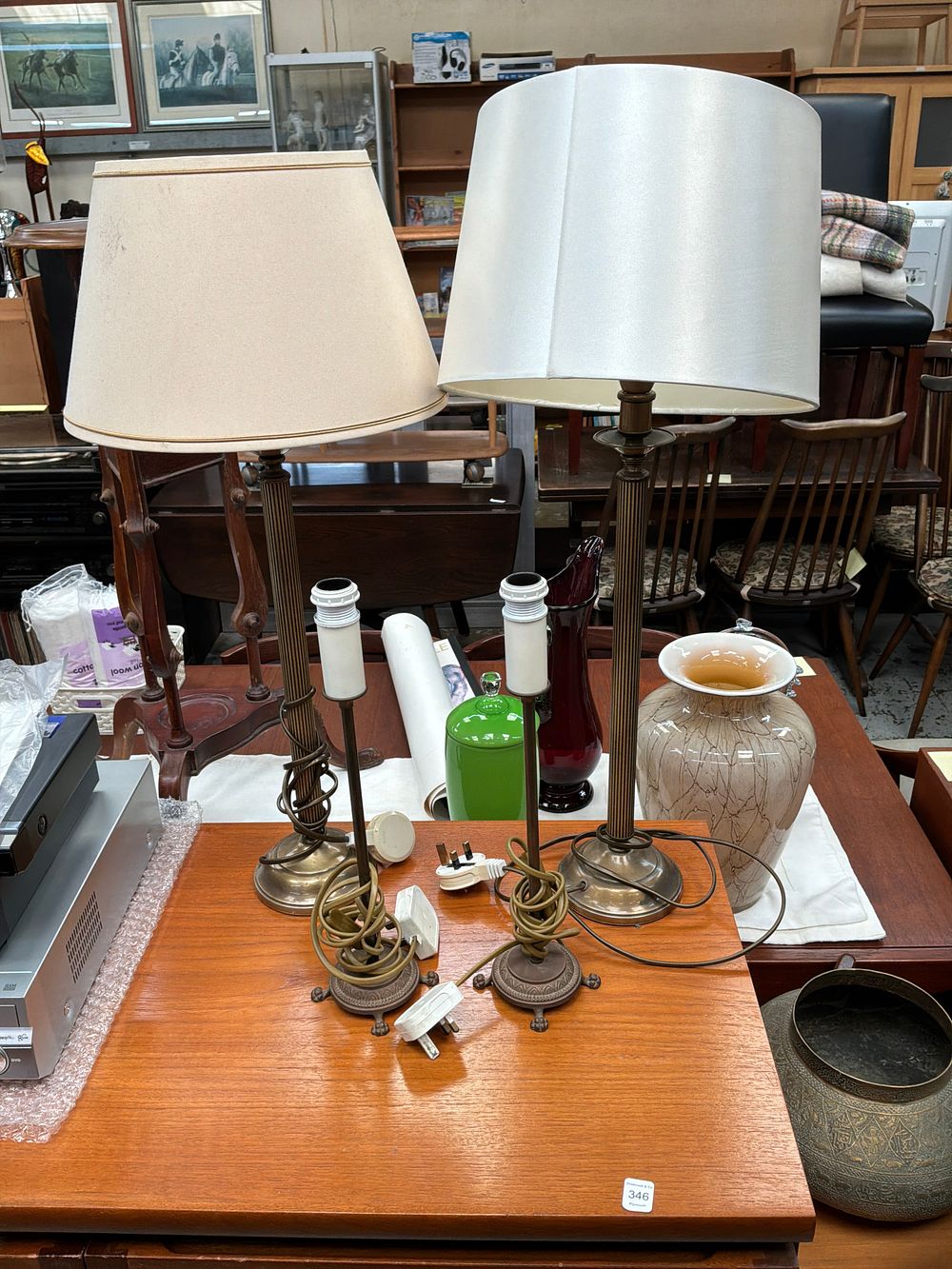 Lot 347: An Assortment of Four Metal Table Lamps in Various Styles
