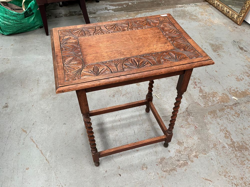 Lot 383: A Traditional Jacobean Revival Oak Side Table with Barley Twist Legs