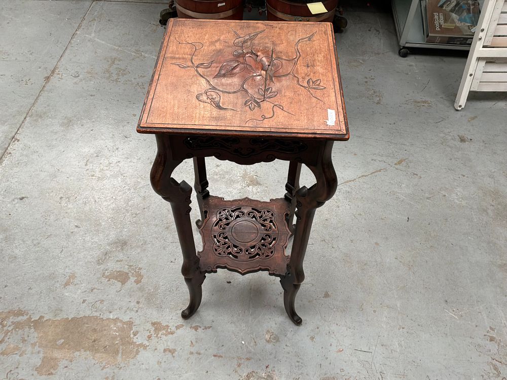 Lot 384: An Anglo-Japanese Style Carved Wood Side Table or Plant Stand