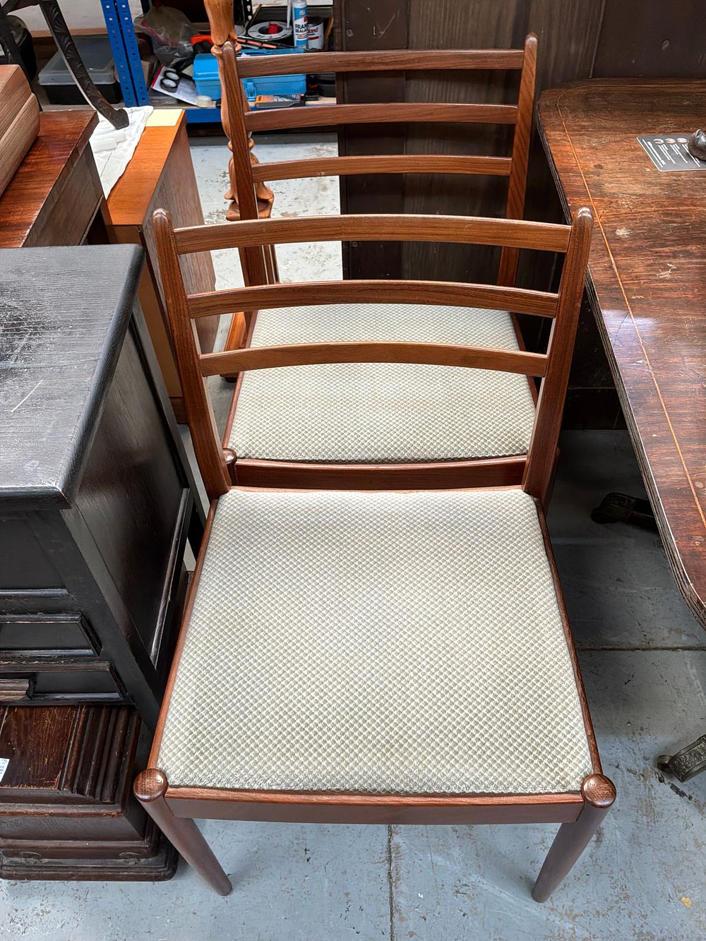 Lot 388: A Set of Four Mid-Century Modern Teak Dining Chairs Including G-Plan Examples
