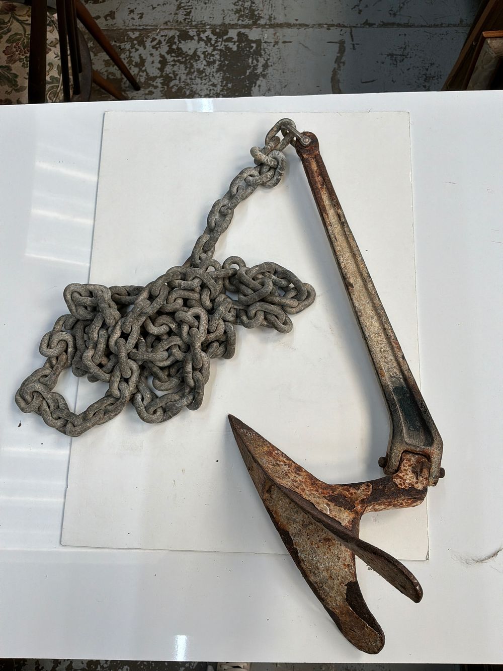 Lot 395: A Galvanised Steel Plough Anchor With Mooring Chain