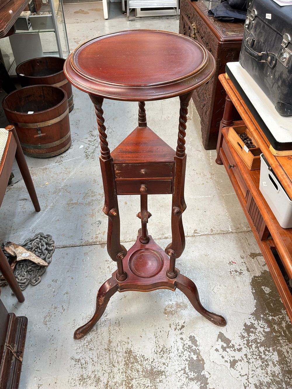 Lot 398: A George III Style Mahogany Basin Stand with Barley Twist Supports