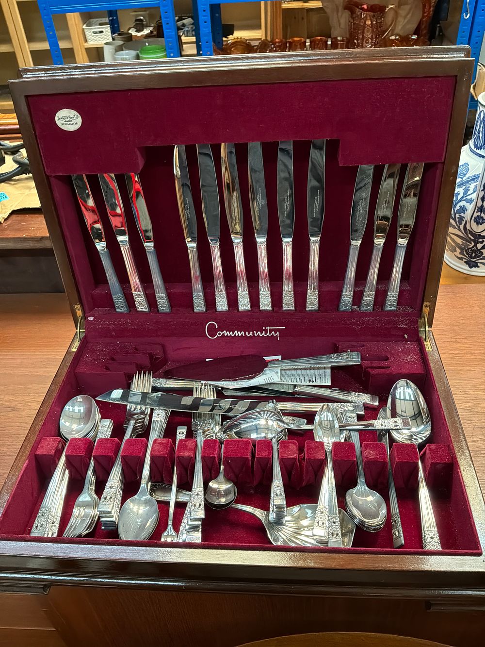 Lot 403: A Canteen of Community Silver Plated Cutlery in a Burr Veneer Case
