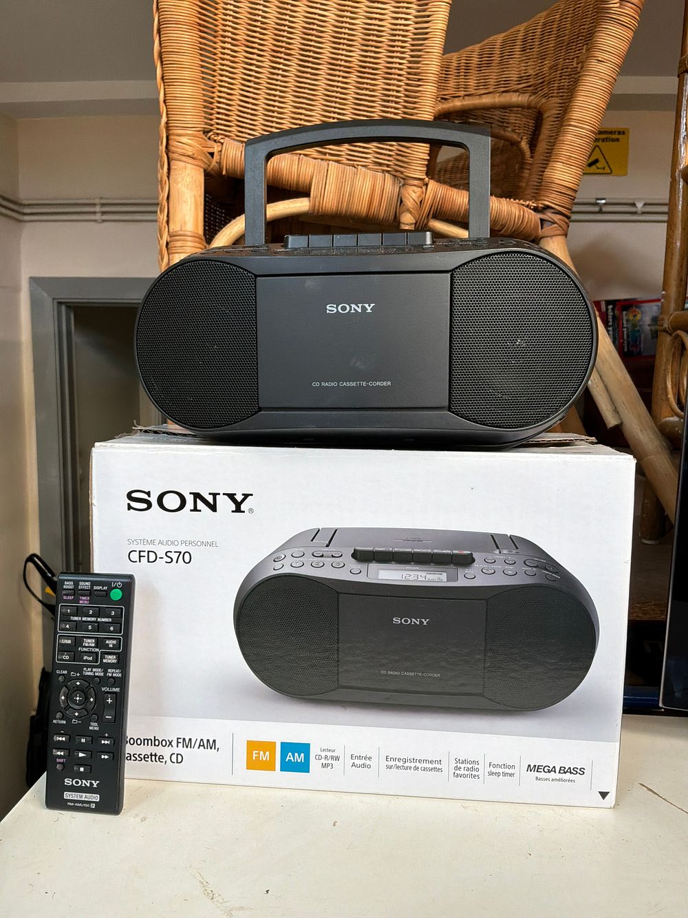 Lot 409: A Sony Portable Audio System Including Remote Control and Original Packaging