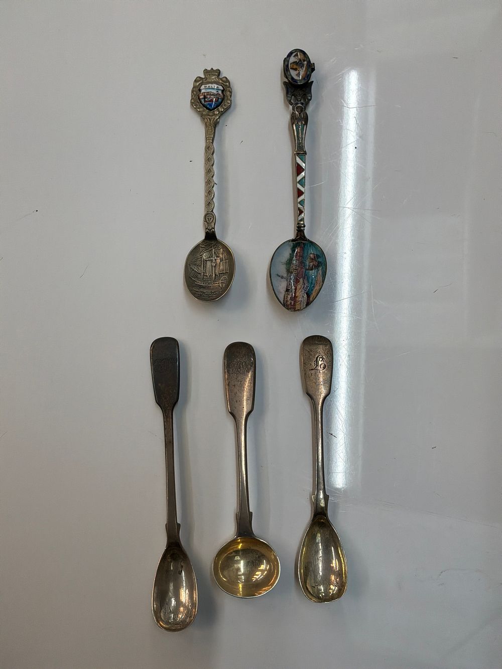 Lot 430: A Collection of Five Decorative and Sterling Silver Spoons Including Examples by Elizabeth Eaton and Charles Boyton