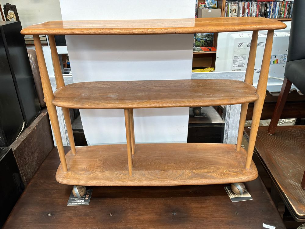 Lot 445: A Mid Century Elm and Beech Three Tier Trolley