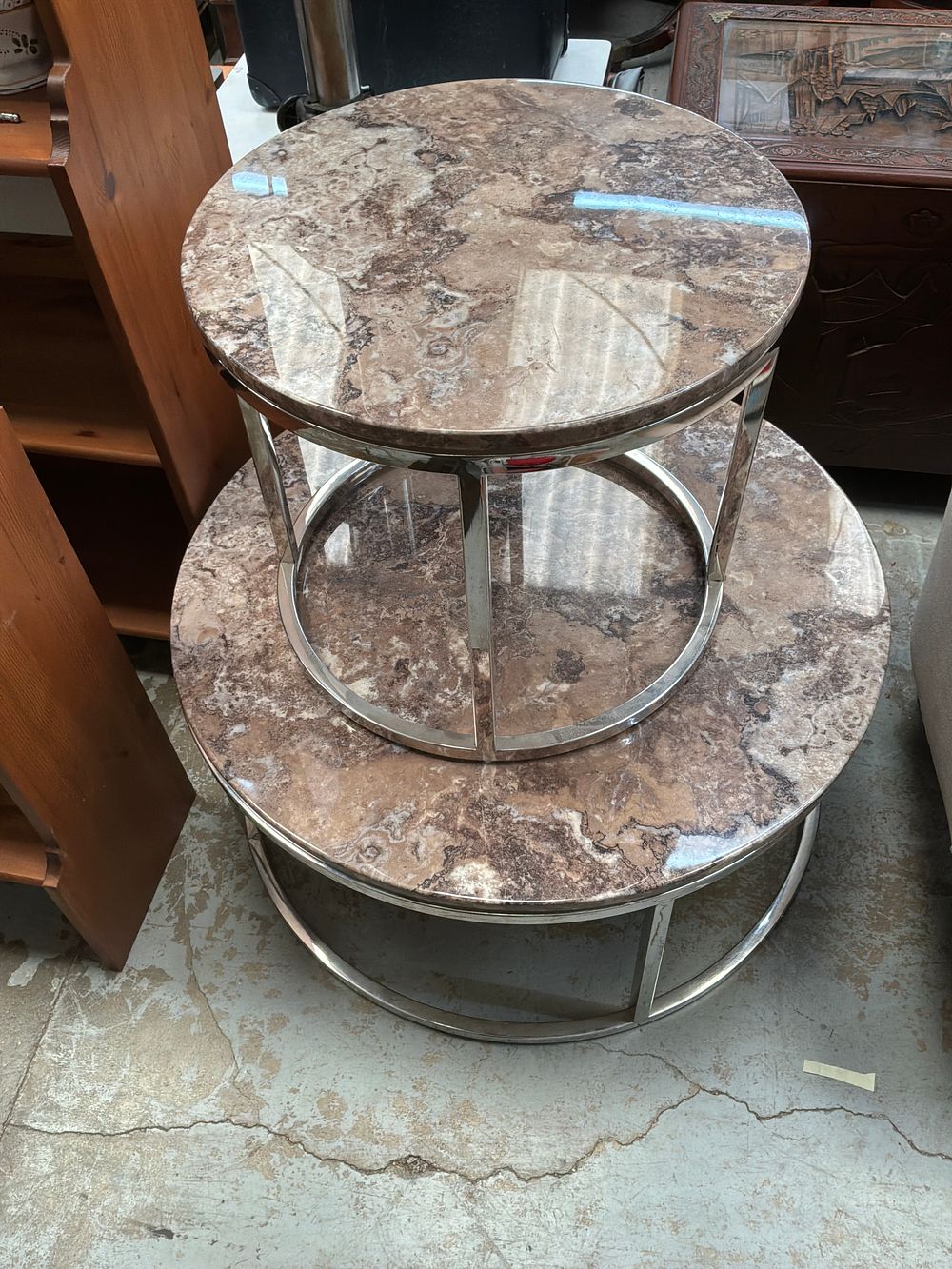 Lot 456: A Set of Two Contemporary Chrome and Marble  Tables