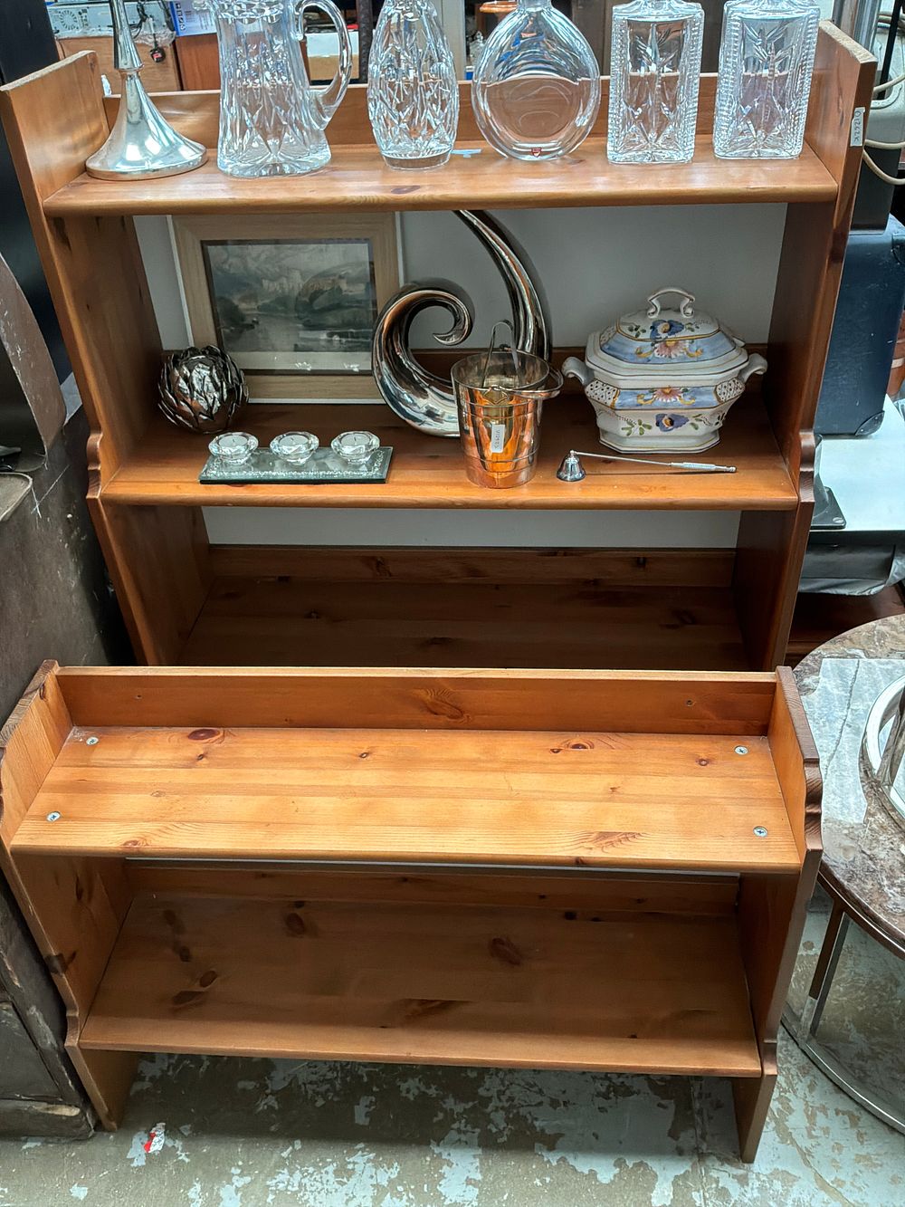 Lot 458: A Country Style Solid Pine Shelving Unit Cut into Two Sections