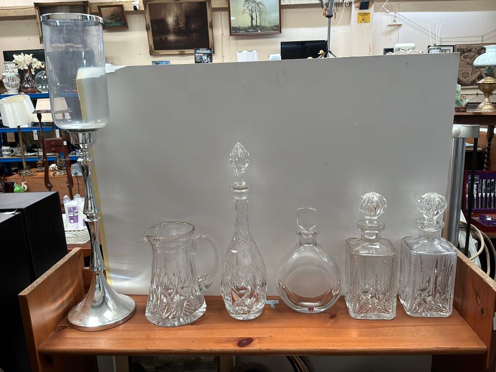 Lot 459: A Collection of Cut Glass and Crystal Including an Orrefors Example and a Hurricane Lamp