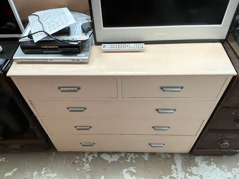 Lot 463: A Mid-Century Functionalist Style Painted Five Drawer Chest of Drawers