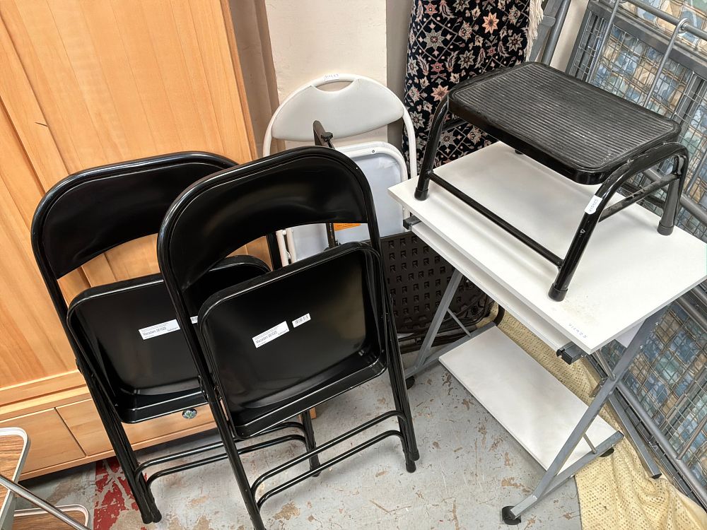 Lot 482: A Collection of Furniture and Utility Items Including Habitat Macadam Folding Chairs