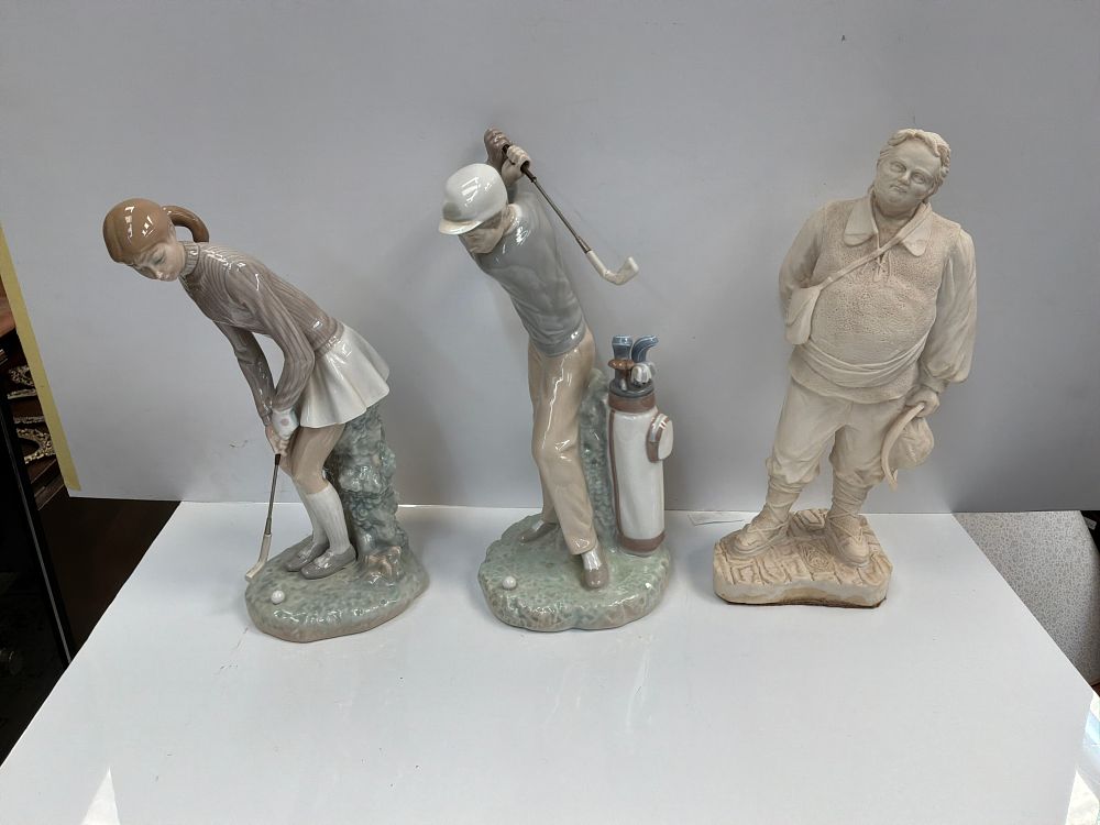 Lot 509: A Trio of Glazed and Unglazed Ceramic Figurines Including Lladro Examples