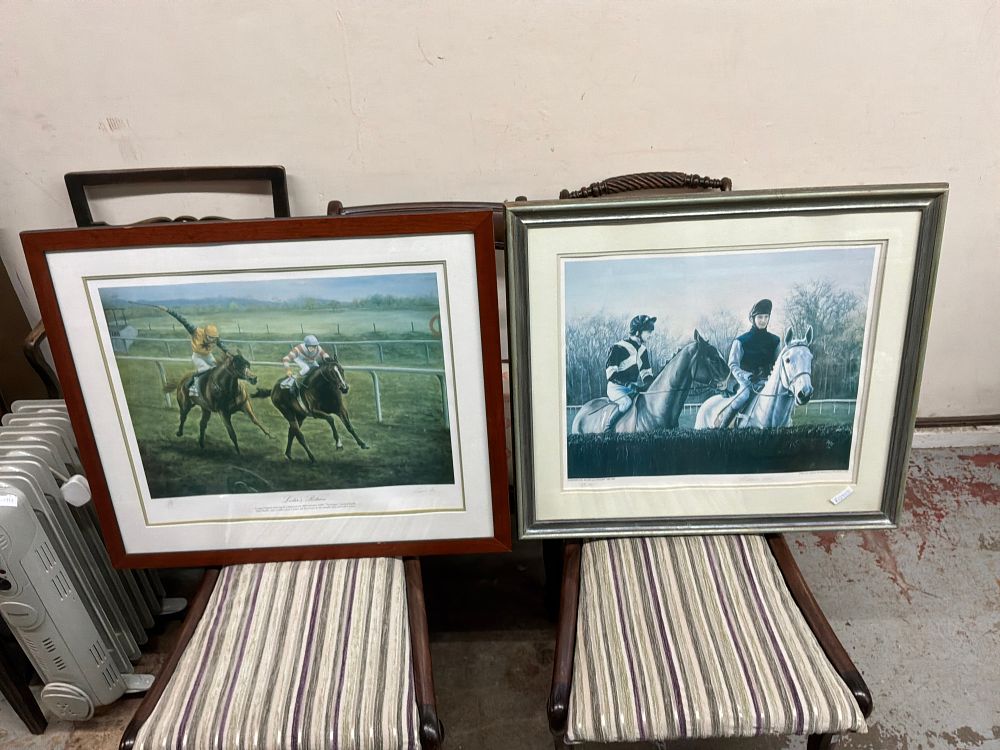 Lot 529: A Pair of Framed Horse Racing Prints by Maxine Cox