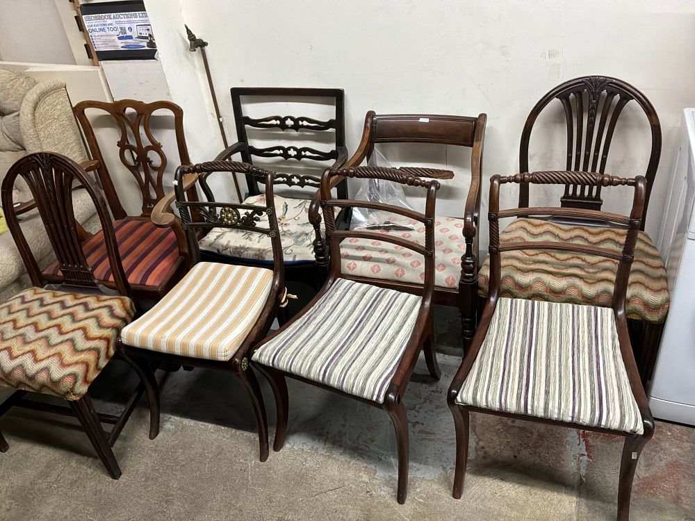 Lot 539: A Collection of Seven Antique and Vintage Mahogany and Mixed Wood Dining Chairs