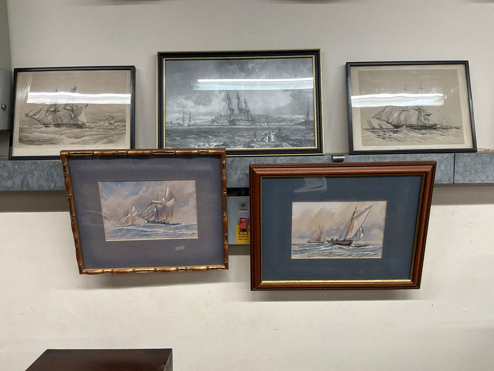 Lot 540: A Collection of Maritime Lithographs and Watercolors Including Works by GH