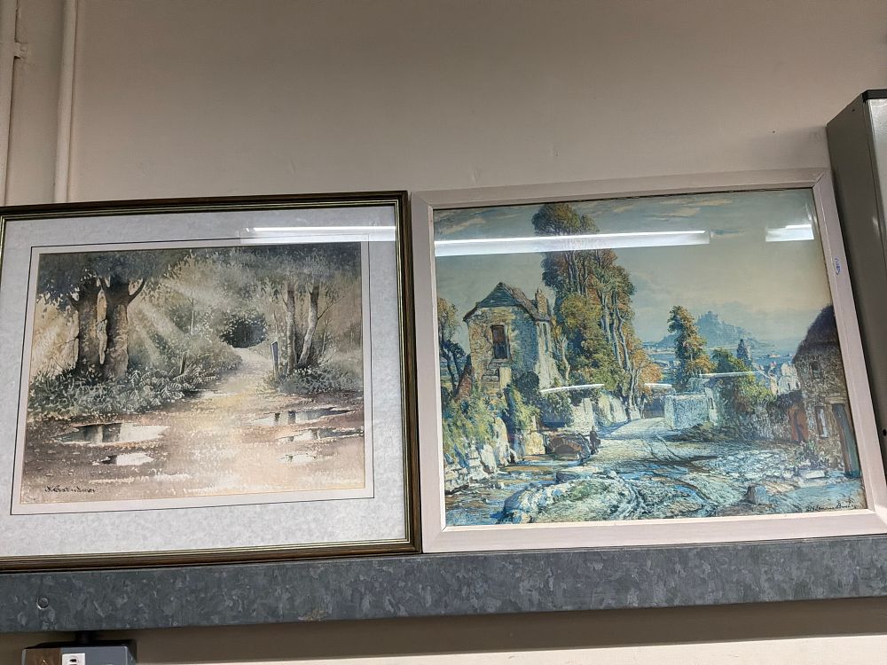 Lot 542: Two Framed Landscape Works Including a Watercolour by H Royston Walson and a Print by S J Lamorna Birch
