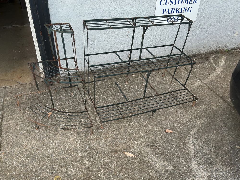 Lot 7: A Pair of Wrought Metal Three Tiered Garden Plant Stands