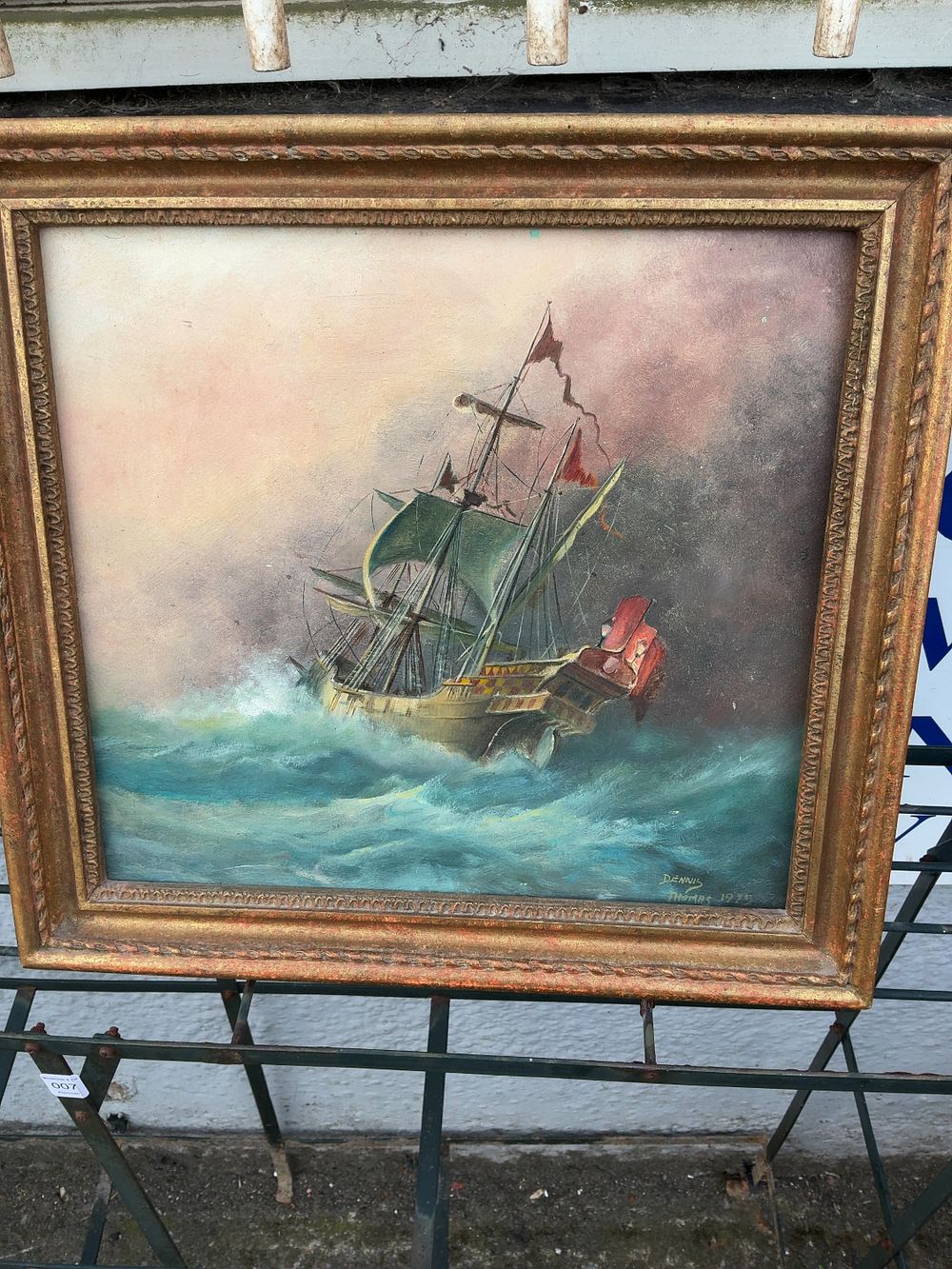 Lot 9: A Marine Oil on Board Painting Titled Running Into Heavy Weather by Dennis George Thomas