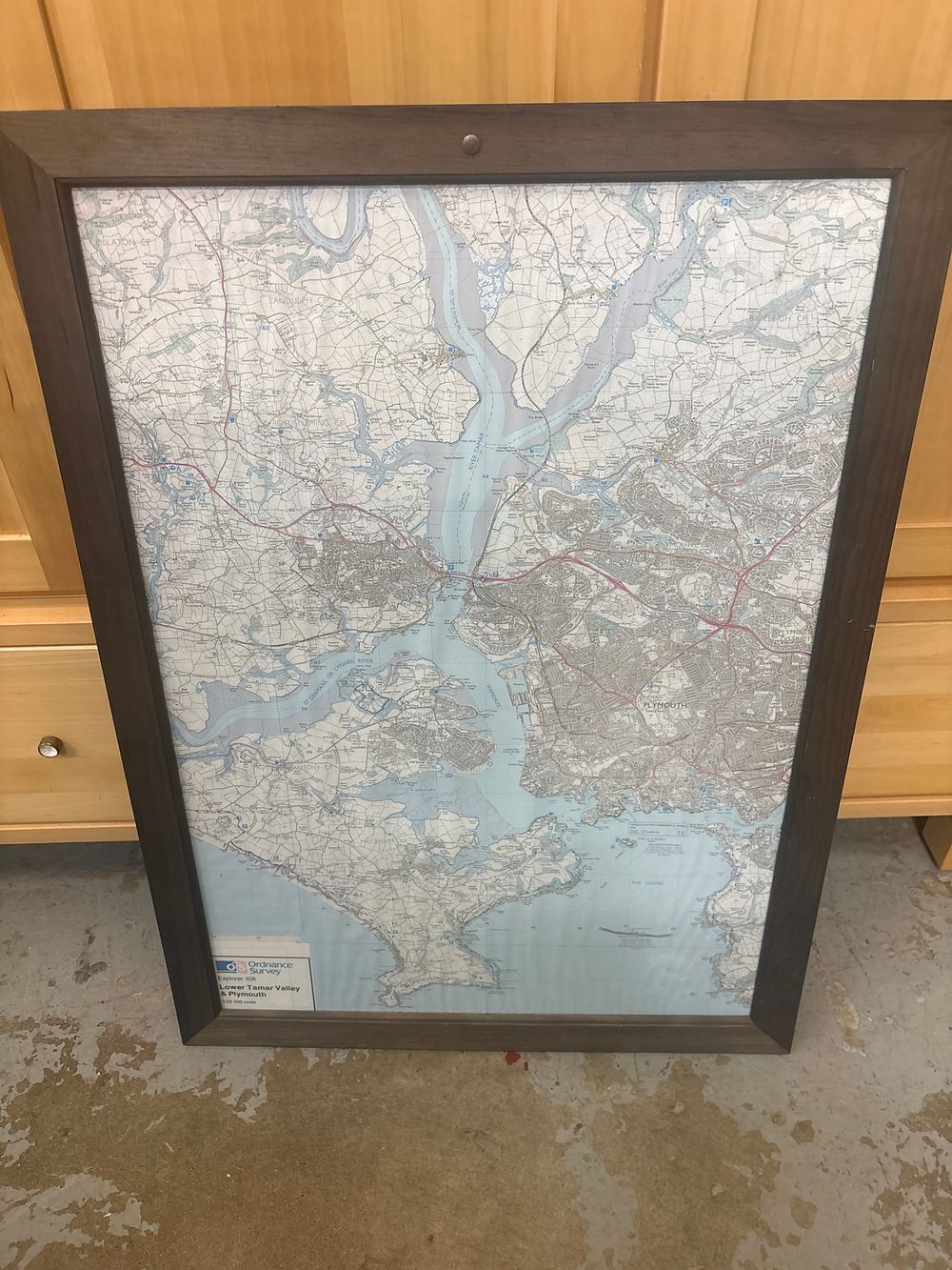 Lot 474: A Framed Ordnance Survey Explorer 108 Map of Lower Tamar Valley and Plymouth