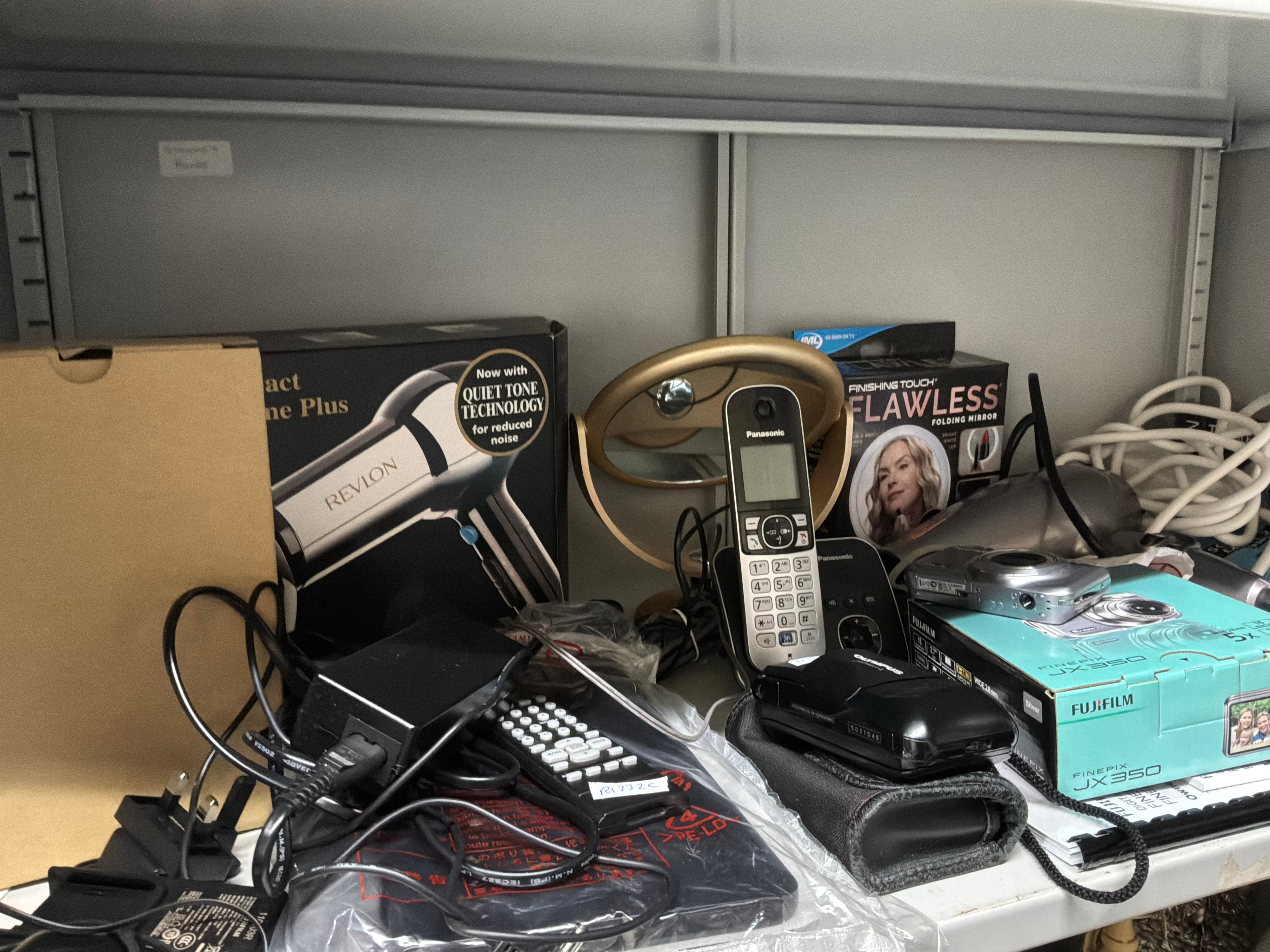 A Collection of Mixed Small Domestic Appliances and Consumer Electronics Including Fujifilm and Panasonic Examples