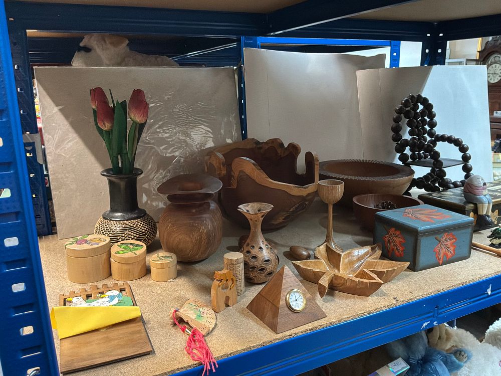 Lot 180: A Collection of Decorative and Functional Turned Wooden Objects Including Burl Wood Examples