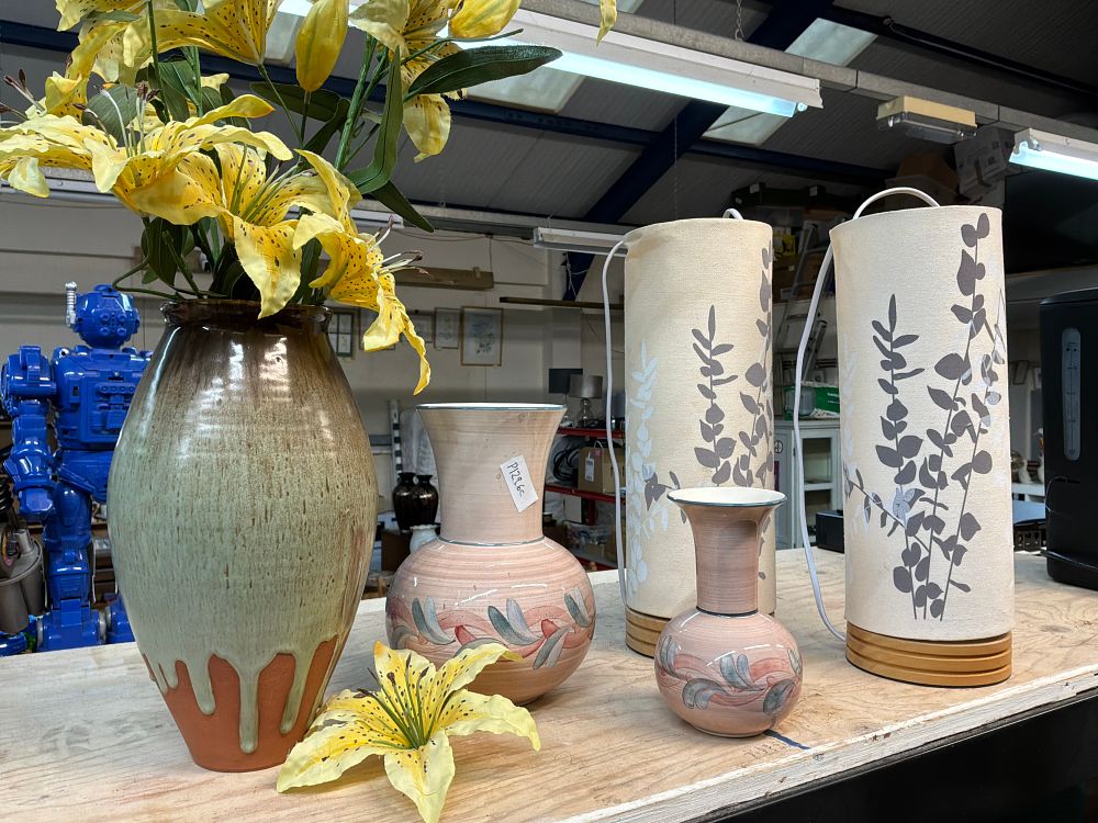 Lot 195: A Group of Studio and Decorative Pottery and Table Lamps including Jersey Pottery Examples
