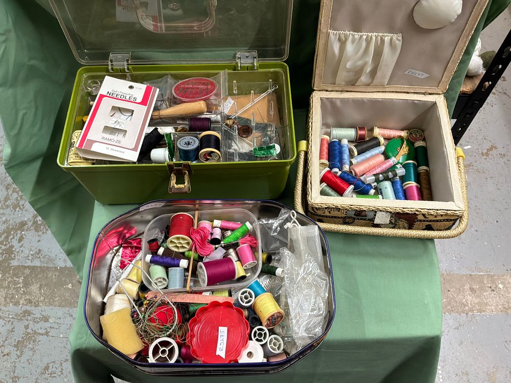 Lot 204: A Collection of Vintage Sewing Boxes and Haberdashery Supplies Including Sylko and Gutermann Examples